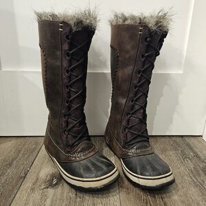 SOREL Leather & Fur-Lined Lace-Up Boots Dark Brown